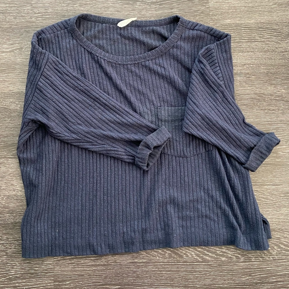 Lush Navy Ribbed Sweater